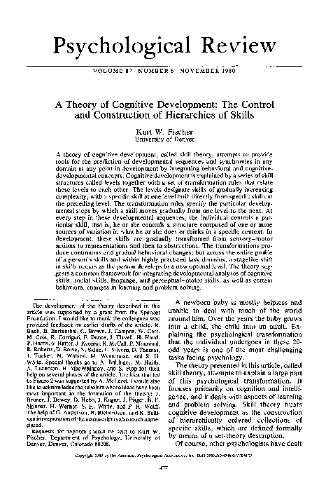 A Theory of Cognitive DevelopmentThe Control and Construction of Hierarchies of Skills