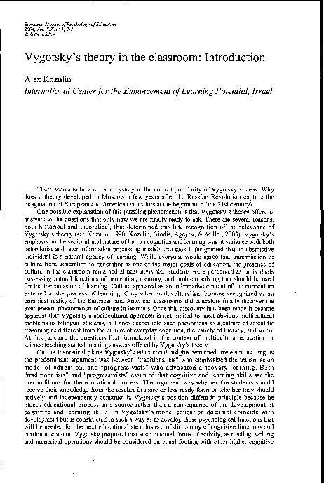 Vygotskys theory in the classroom Introduction