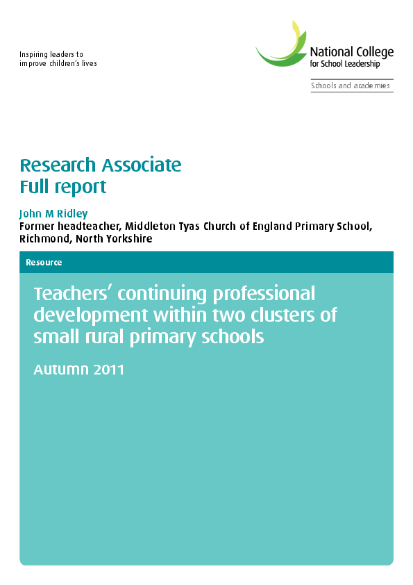 Teachers’ continuing professional development within two clusters of small rural primary schools
