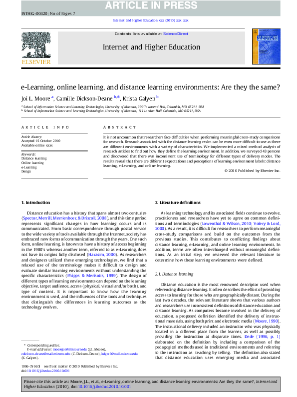 E-Learning, online learning, and distance learning environmentsAre they the same?