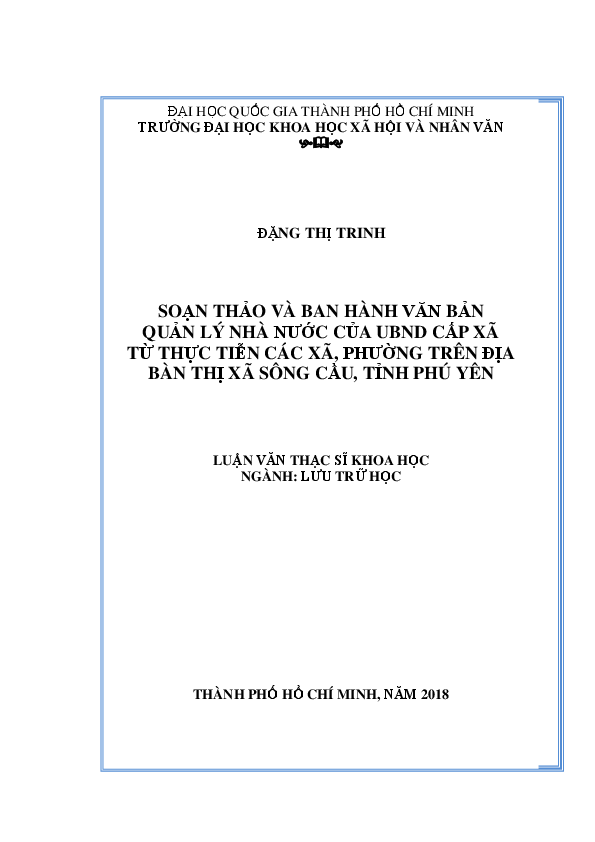 Soạn thảo và ban hành văn bản quản lý nhà nước của UBND cấp xã từ thực tiễn các xã, phường trên địa bàn thị xã Sông Cầu, tỉnh Phú Yên luận văn Thạc sĩ 60.32.03.01