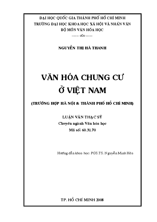 Văn hóa chung cư ở Việt Nam (trường hợp Hà Nội & thành phố Hồ Chí Minh) luận văn Thạc sĩ