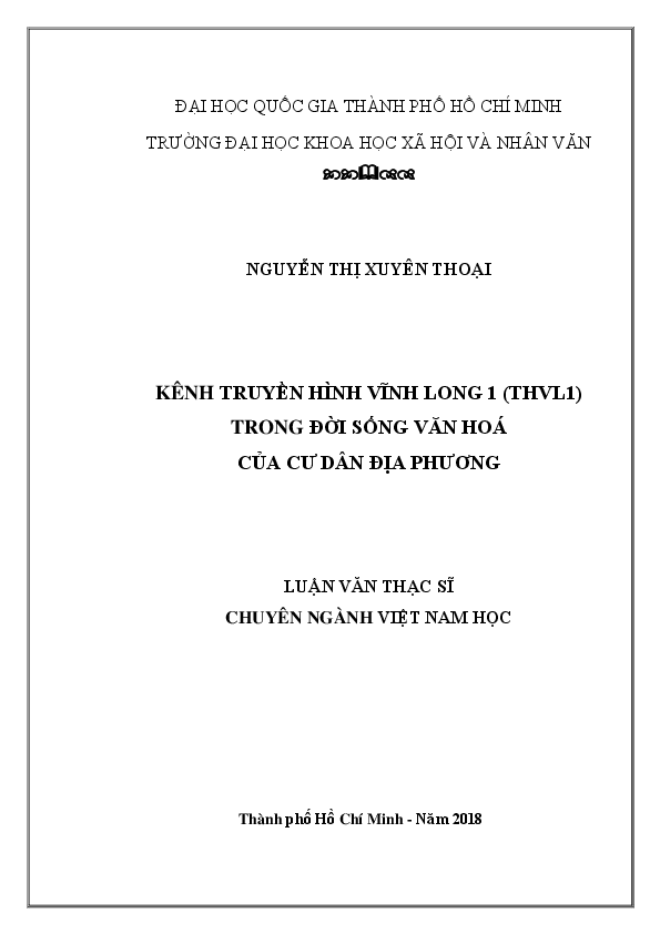 Kênh truyền hình Vĩnh Long 1 (THVL1) trong đời sống văn hóa của cư dân địa phương luận văn Thạc sĩ 60.22.01.13