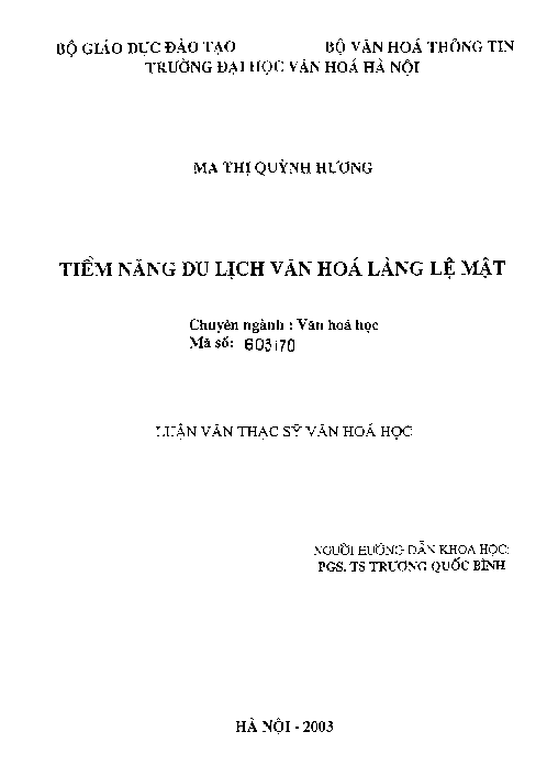 Tiềm năng du lịch văn hóa làng Lệ Mật luận văn thạc sĩ 60.31.70