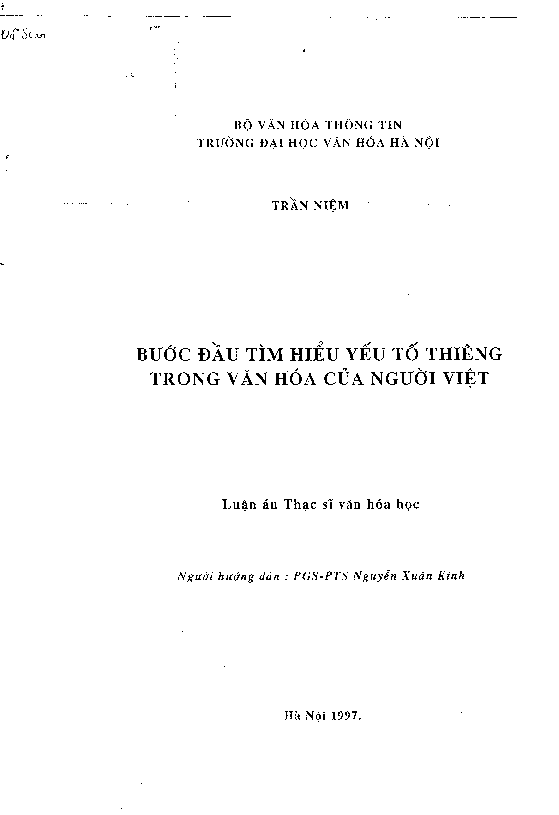 Bước đầu tìm hiểu yếu tố thiêng trong văn hóa của người Việt luận văn thạc sĩ 60.31.70