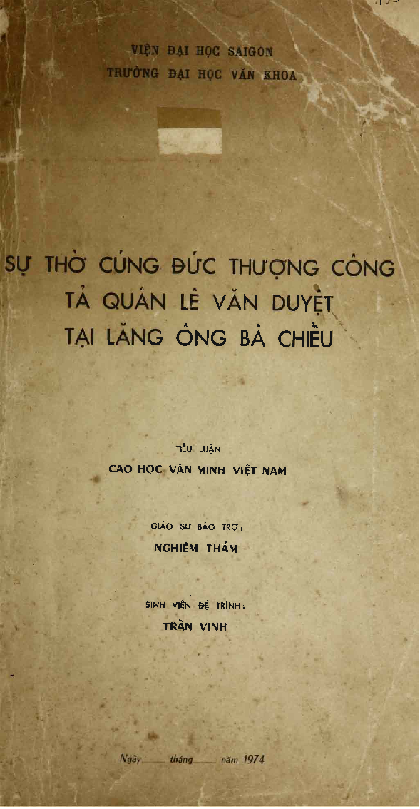 Sự thờ cúng Đức Thượng Công Tả Quân Lê Văn Duyệt tại Lăng Ông Bà Chiểu Tiểu luận Luận văn Thạc sĩ
