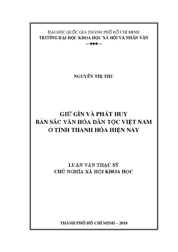 Giữ gìn và phát huy bản sắc văn hóa dân tộc Việt Nam ở tỉnh Thanh Hóa hiện nay luận văn Thạc sĩ 60.22.03.08