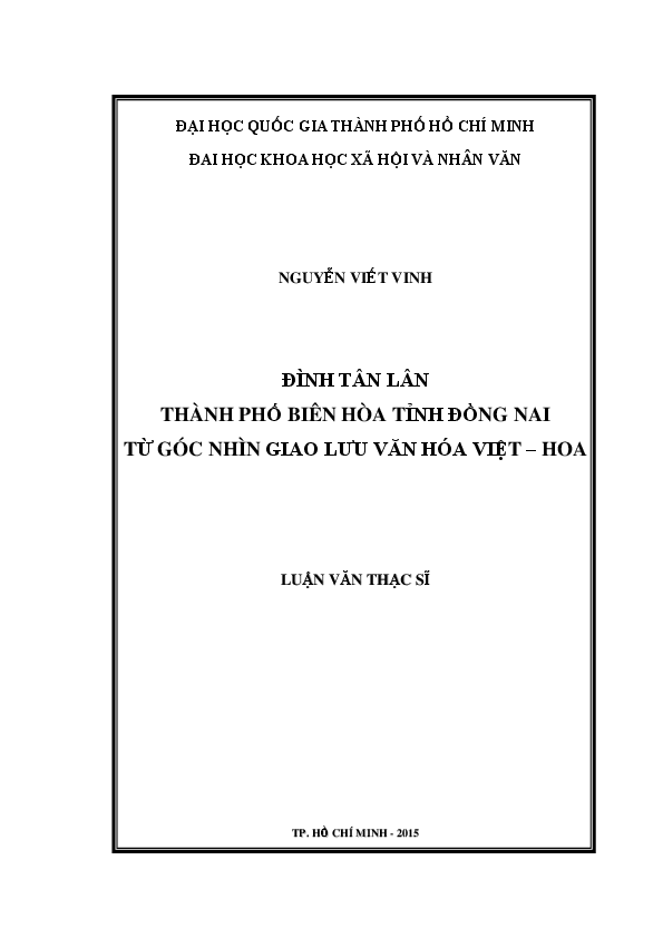 Đình Tân Lân thành phố Biên Hòa tỉnh Đồng Nai từ góc nhìn giao lưu văn hóa Việt - Hoa luận văn Thạc sĩ 60.22.01.13