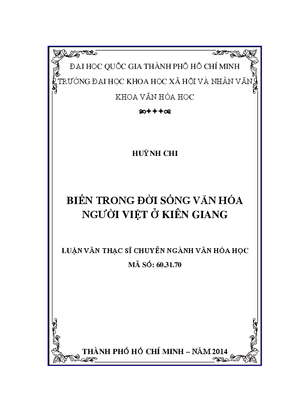 Biển trong đời sống văn hóa người Việt ở Kiên Giang luận văn thạc sĩ 60.31.70
