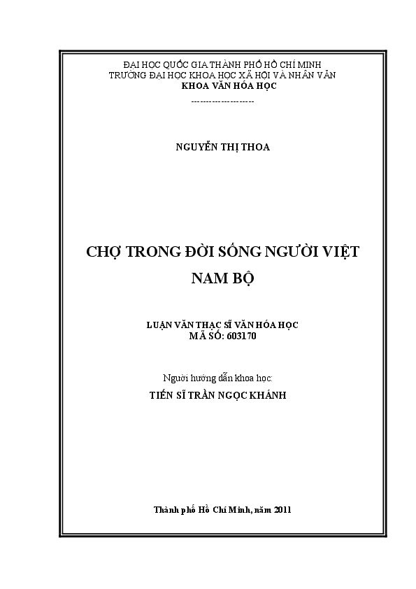 Chợ trong đời sống người Việt Nam bộ luận văn Thạc sĩ 60.31.70