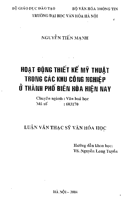 Hoạt động thiết kế mỹ thuật trong các khu công nghiệp ở Thành phố Biên Hòa hiện nay luận văn Thạc sĩ 60.31.70