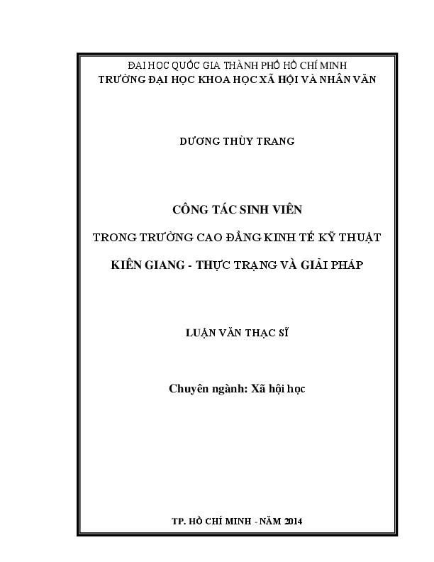 Công tác sinh viên trong trường Cao đẳng Kinh tế Kỹ thuật Kiên Giang thực trạng và giải pháp luận văn Thạc sĩ 60.31.30