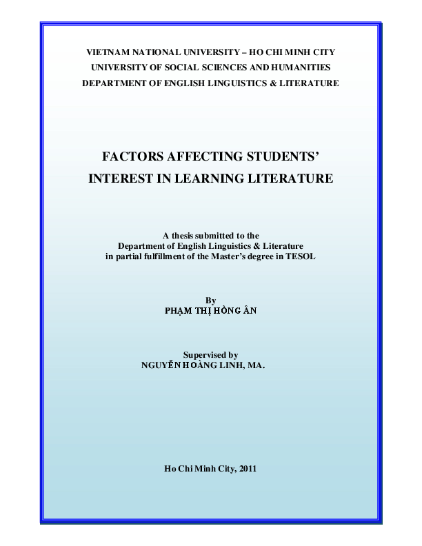 Factors affecting students' interest in learning literature M.A. 60.14.10