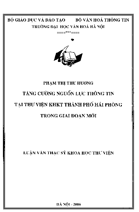 Tăng cường nguồn lực thông tin tại Thư viện KHTH thành phố Hải Phòng trong giai đoạn mới luận văn Thạc sĩ 60.32.20