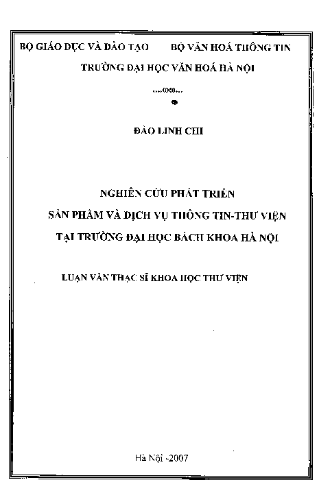 Nghiên cứu phát triển sản phẩm và dịch vụ Thông tin - Thư viện tại trường Đại học Bách Khoa Hà Nội luận văn Thạc sĩ 60.32.20