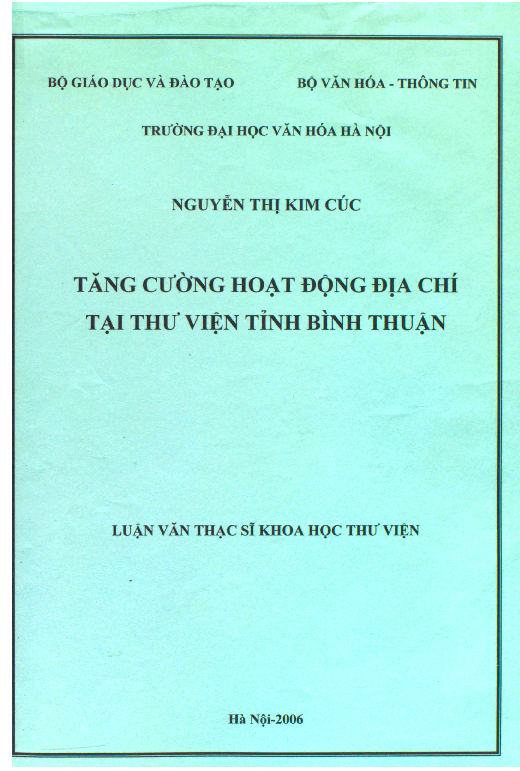 Tăng cường hoạt động địa chí tại Thư viện tỉnh Bình Thuận luận văn Thạc sĩ 60.32.20