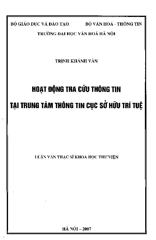 Hoạt động tra cứu thông tin tại Trung tâm Thông tin Cục Sở hữu Trí tuệ luận văn Thạc sĩ 60.32.20