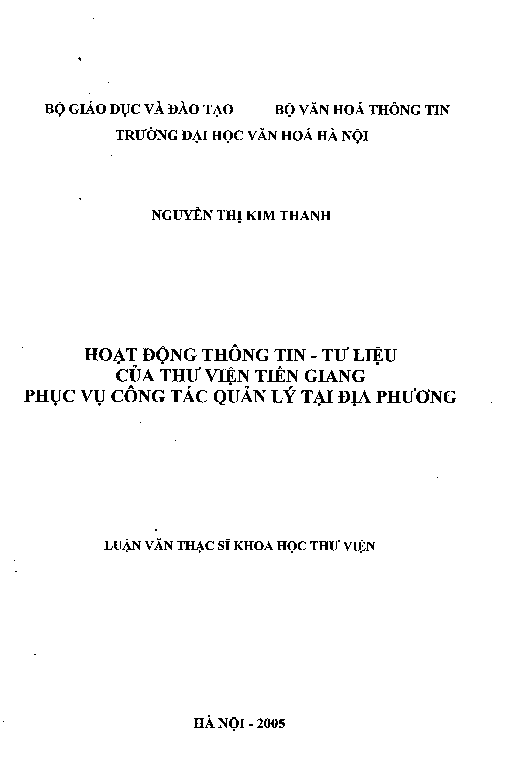 Hoạt động Thông tin - Tư liệu của Thư viện Tiền Giang phục vụ công tác quản lý tại địa phương luận văn Thạc sĩ 60.32.20