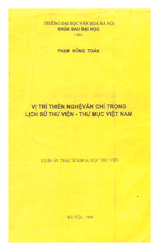 Vị trí thiên Nghệ Văn Chí trong lịch sử thư viện - thư mục Việt Nam luận văn Thạc sĩ 5.10.03