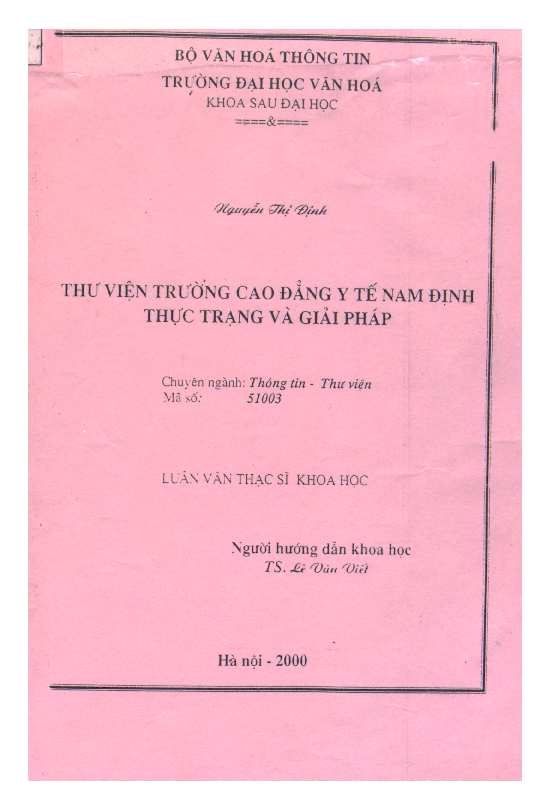 Thư viện trường Cao đẳng Y tế Nam Định thực trạng và giải pháp luận văn Thạc sĩ 5.10.03