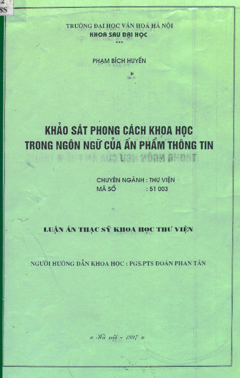 Khảo sát phong cách khoa học trong ngôn ngữ của ấn phẩm thông tin luận văn Thạc sĩ 5.10.03