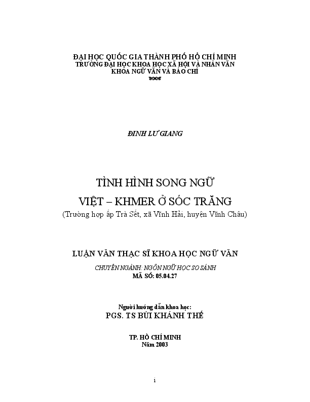 Tình hình song ngữ Việt - Khmer ở Sóc Trăng luận văn Thạc sĩ 5.04.27