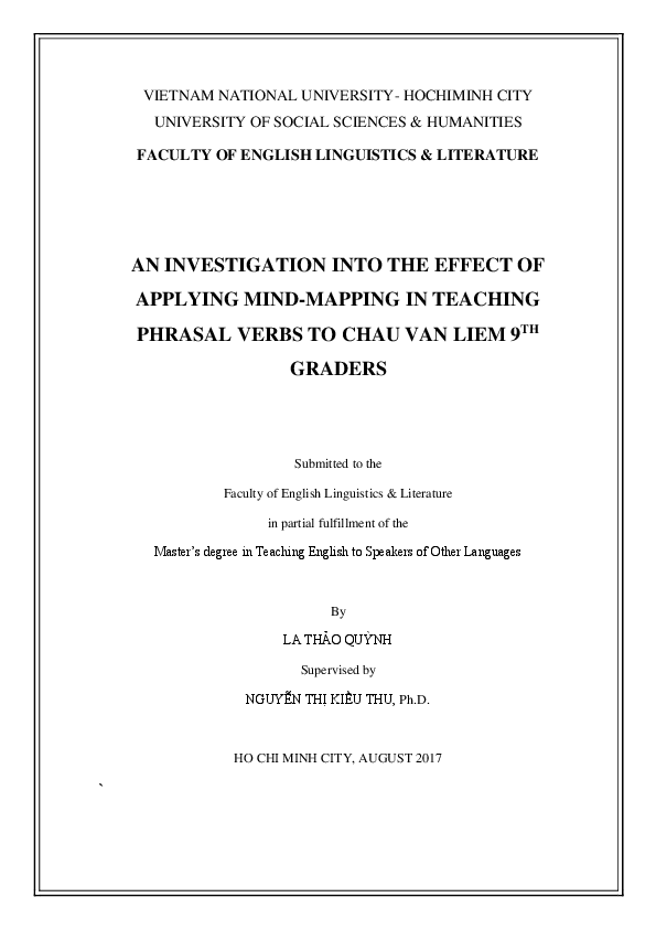 An investigation into the effect of applying mind-mapping in teaching phrasal verbs to Chau Van Liem 9th graders luận văn Thạc sĩ