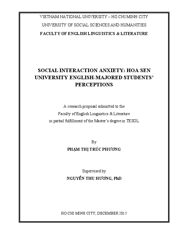 Social interaction anxiety Hoa Sen University English-majored students' perceptions M.A.