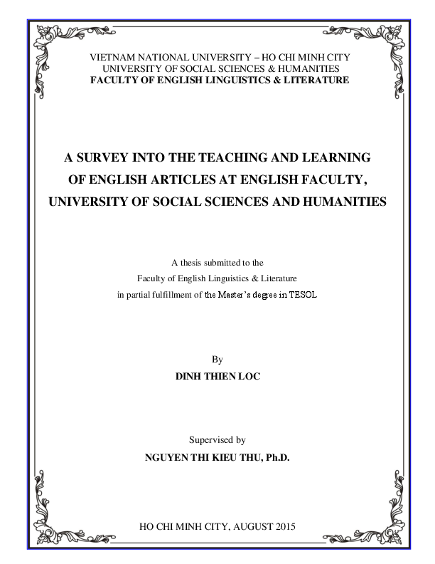 A survey into the teaching and learning of the Enghlish articles at Enghlish faculty, University of Social sciences and Humanities M.A.