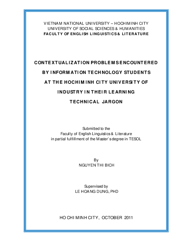 Contextualization problems encountered by information technology students at the HoChiMinh city university of industry in their learning technical jargon M.A. 60.14.10