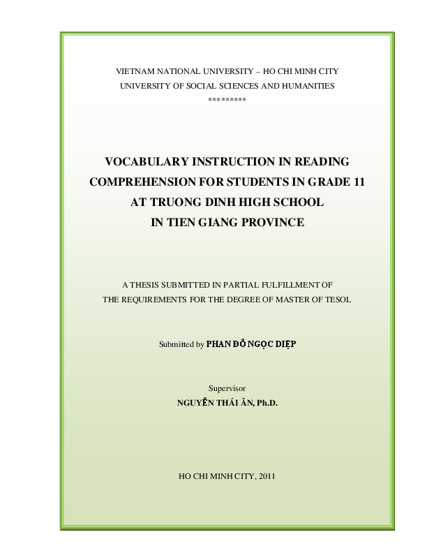 Vocabulary instruction on reading comprehension for students in grade 11 at Truong Dinh high school in Tien Giang province M.A. 60.14.10