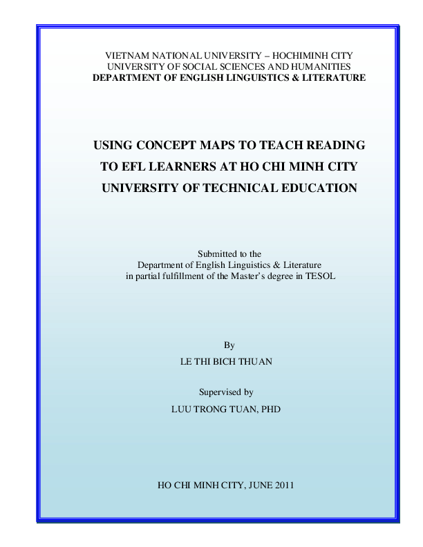 Using concept maps to teach reading to EFL learners at Ho Chi Minh city university of technical education M.A. 60.14.10