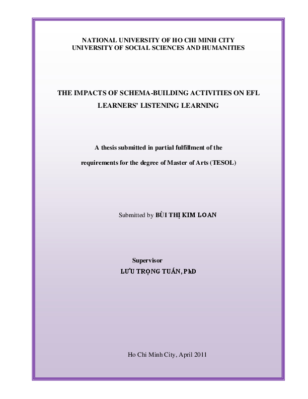 The impacts of schema-building activities on EFL learners' listening learning M.A. 60.14.10