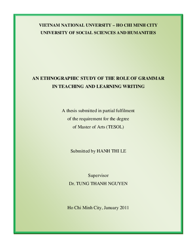 An ethnographic study of the role of grammar in teaching and learning writing M.A. 60.14.10
