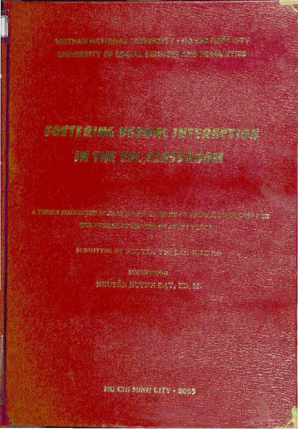 Fostering verbal interaction in the EFL classroom Luận văn Thạc sĩ 5.07.02