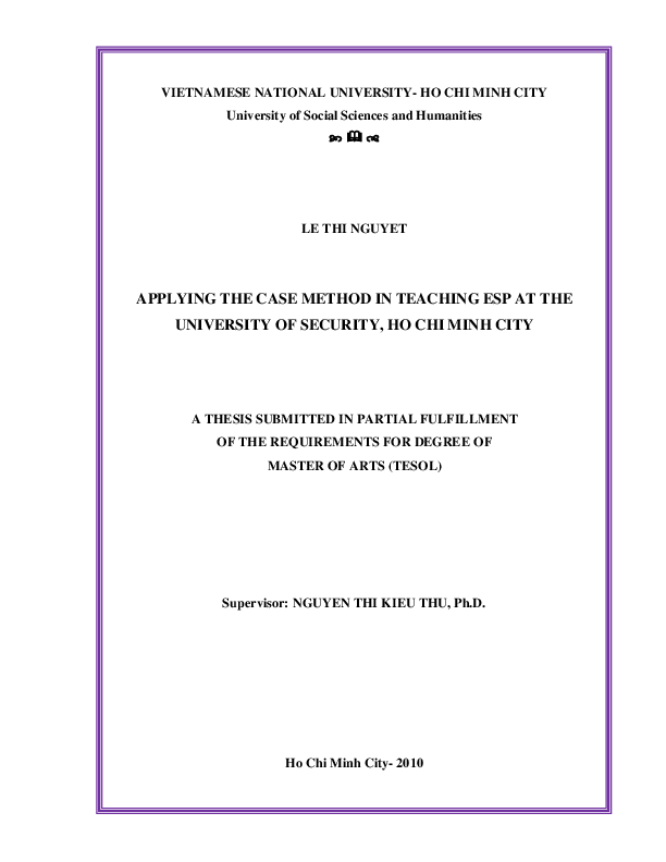 Applying the case method in teaching ESP at the University of Security, Ho Chi Minh City M.A. 60.14.10