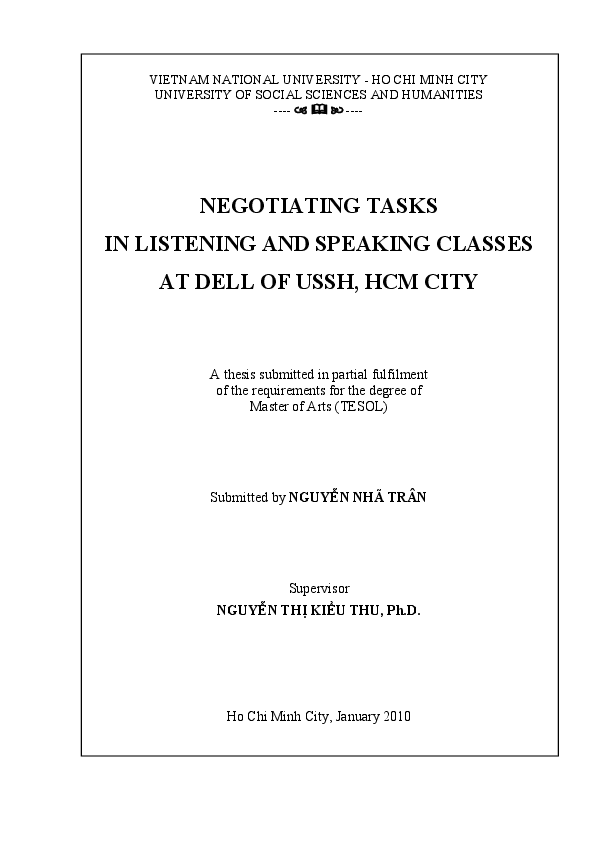 Negotiating tasks in listening and speaking classes at DELL of USSH, HCM City M.A. 60.14.10