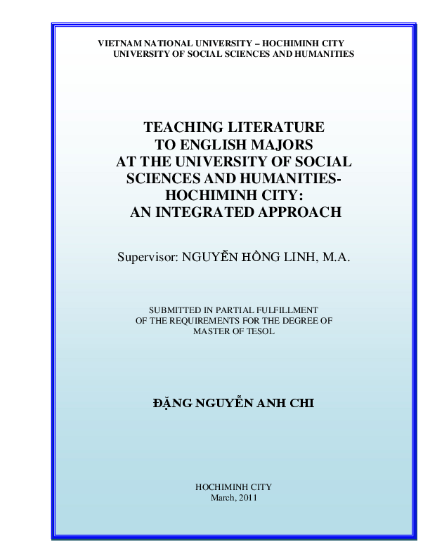 Teaching literaturemto English majors at the University of Social sciences and Humanities - Ho Chi Minh city an integrated approach M.A. 60.14.10