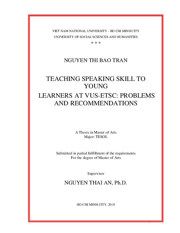 Teaching speaking skill to young learners at VUS-ETSC problems and recommendations M.A. 60.14.10