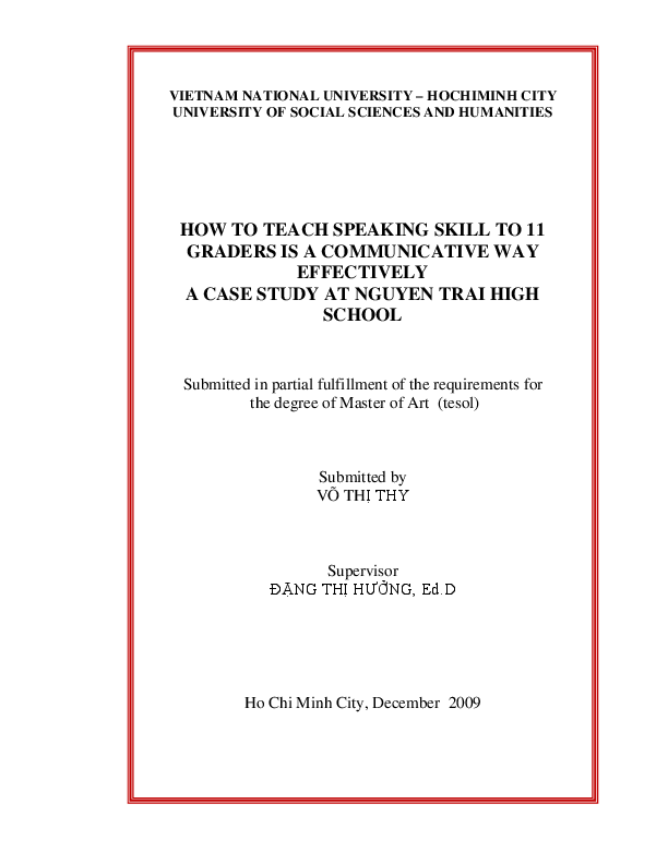 How to teach speaking skill to 11 graders in a communicative way effectively a case study at Nguyen Trai high school M.A. 60.14.10
