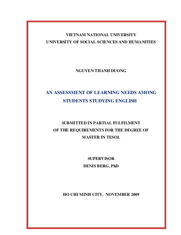 An assessment of learning needs among students studying English M.A. 60.14.10