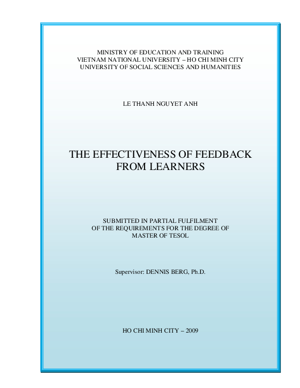 The effectiveness of feedback from learners at Cao Lanh No.1 hightschool M.A. 60.14.10