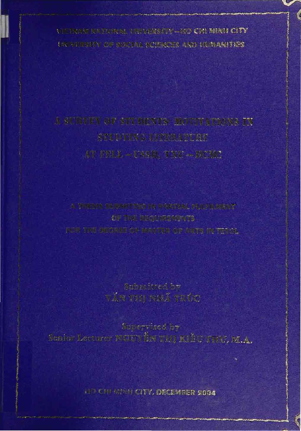 A survey of students' motivations in studying literature at FEEL - USSH - VNU - HCMC luận văn Thạc sĩ 5.07.02