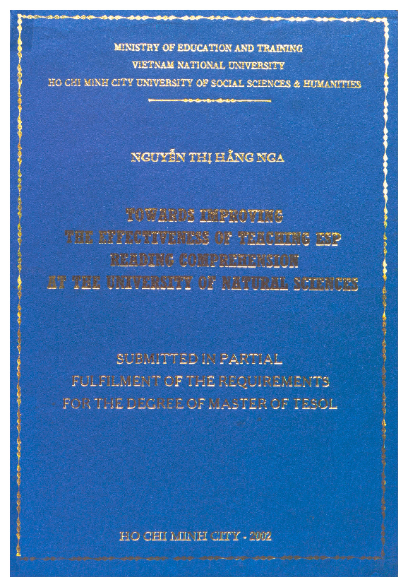 Towards improving the effectiveness of teaching ESP reading comprehension at the University of Natural Sciences Luận văn Thạc sĩ 5.07.02