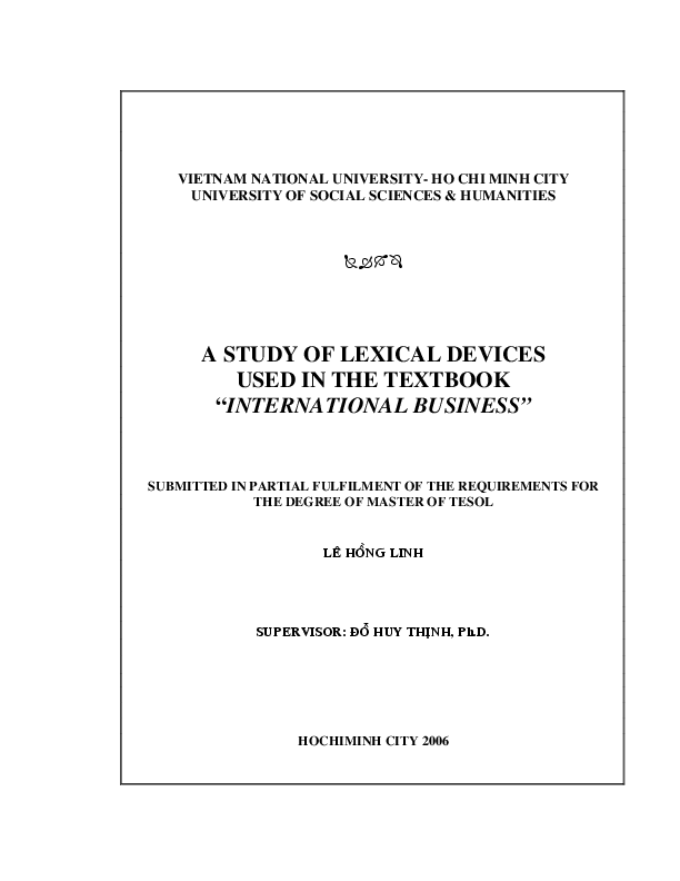 A study of lexical devices used in the textbook International business luận văn Thạc sĩ 5.07.02