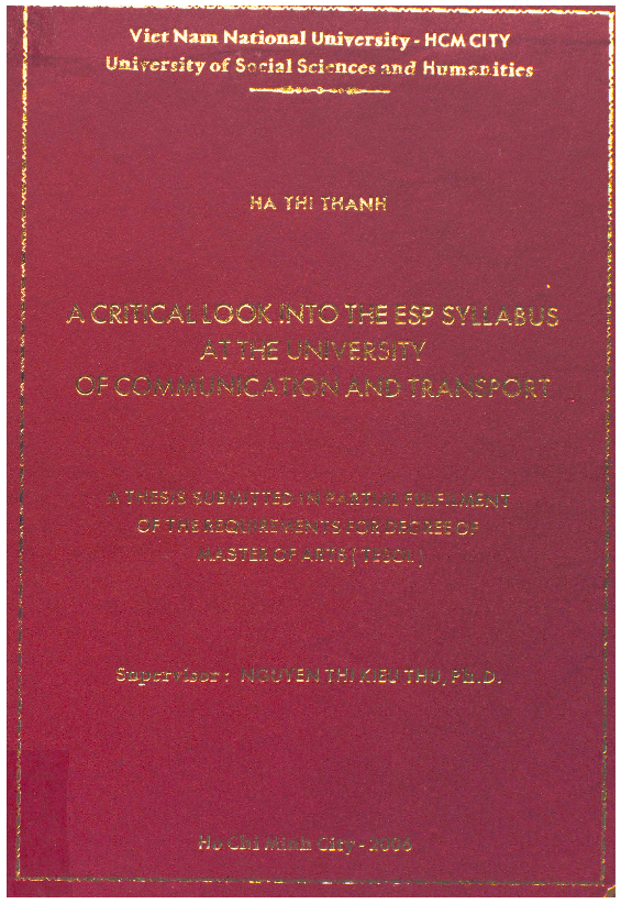 A critical look into the ESP syllabus at the University of communication and transport Luận văn Thạc sĩ 5.07.02
