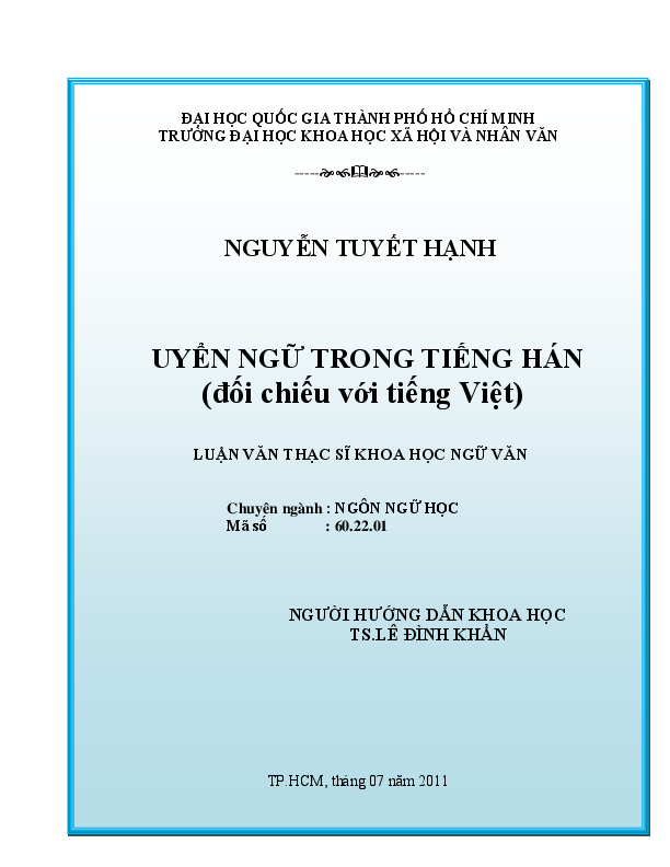 Uyển ngữ trong tiếng Hán (đối chiếu với tiếng Việt) luận văn Thạc sĩ 60.22.01