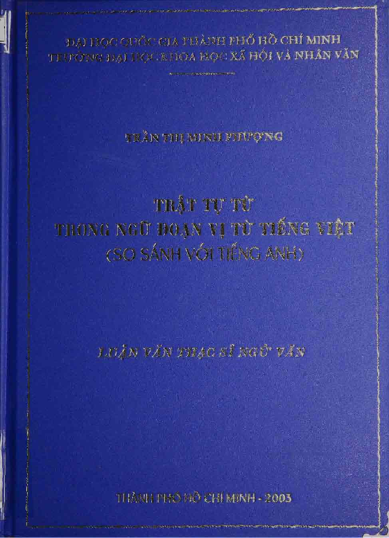 Trật tự từ trong ngữ đoạn vị từ tiếng Việt (so sánh với tiếng Anh) luận văn Thạc sĩ 5.04.27
