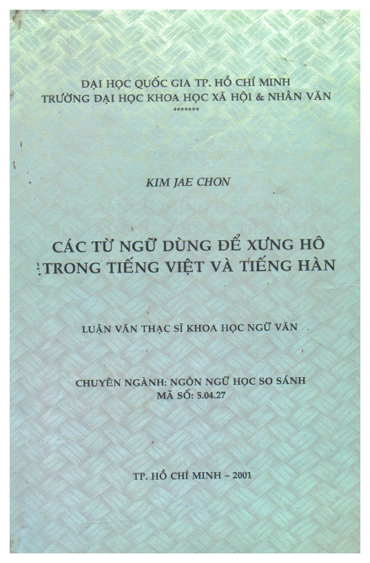 Các từ ngữ dùng để xưng hô trong tiếng Việt và tiếng Hàn luận văn Thạc sĩ 5.04.27