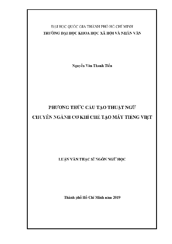 Phương thức cấu tạo thuật ngữ chuyên ngành cơ khí chế tạo máy tiếng Việt luận văn Thạc sĩ 60220240